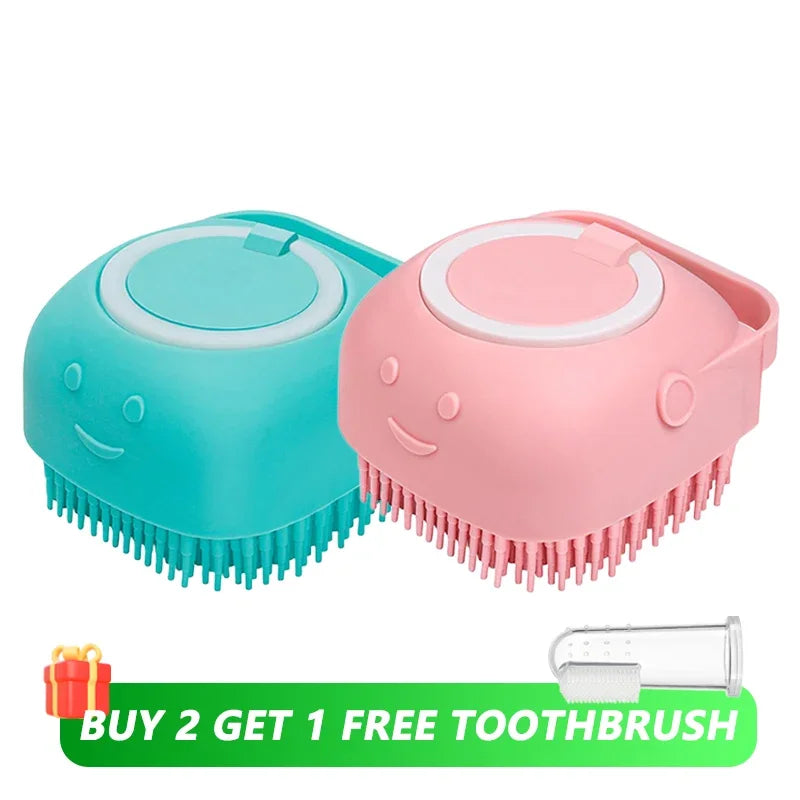 Silicone Dog Bath Brush with Shampoo Dispenser – Soft Massage Scrubber for Dogs & Cats