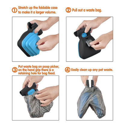 Foldable Pet Pooper Scooper with Waste Bags – One-Handed Travel Poop Picker for Dogs