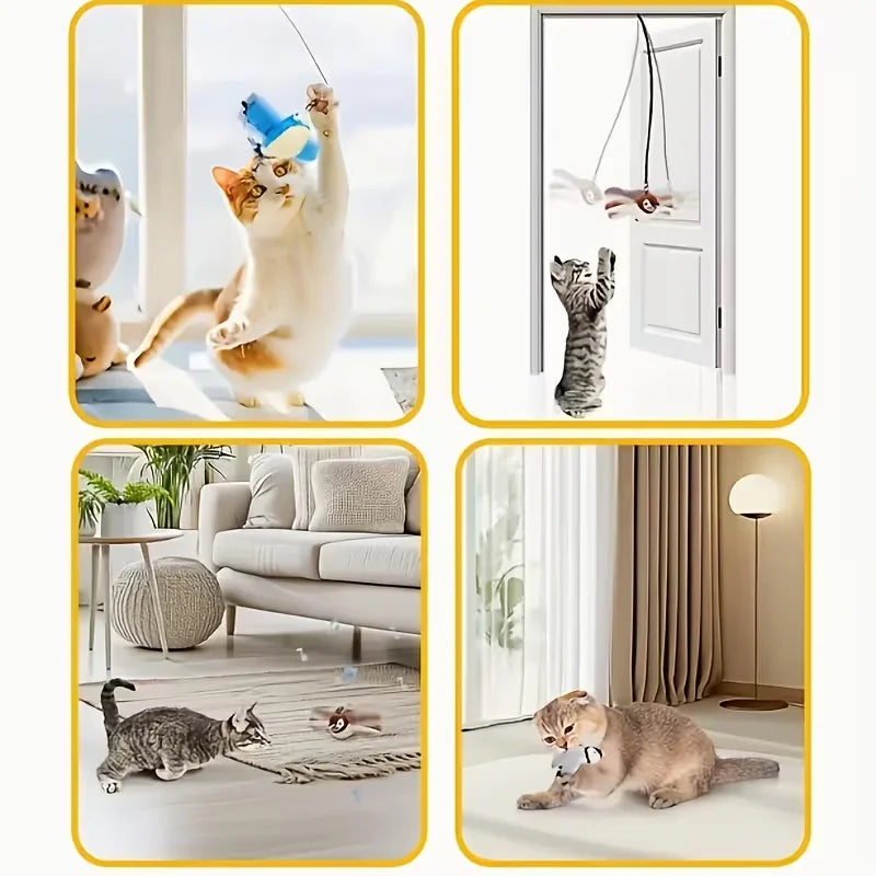 Interactive Pet Bird Toy Flapping Wings (with Catnip) USB-Rechargeable Touch-Activated Squeaky Plush Toy Flying Bird For Indoor