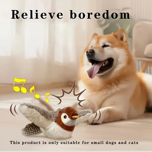 Interactive Pet Bird Toy Flapping Wings (with Catnip) USB-Rechargeable Touch-Activated Squeaky Plush Toy Flying Bird For Indoor