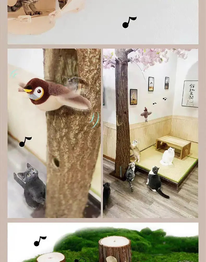 Interactive Pet Bird Toy Flapping Wings (with Catnip) USB-Rechargeable Touch-Activated Squeaky Plush Toy Flying Bird For Indoor