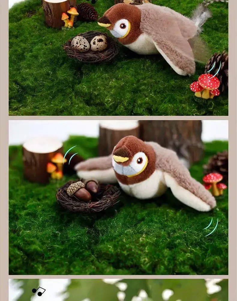 Interactive Pet Bird Toy Flapping Wings (with Catnip) USB-Rechargeable Touch-Activated Squeaky Plush Toy Flying Bird For Indoor