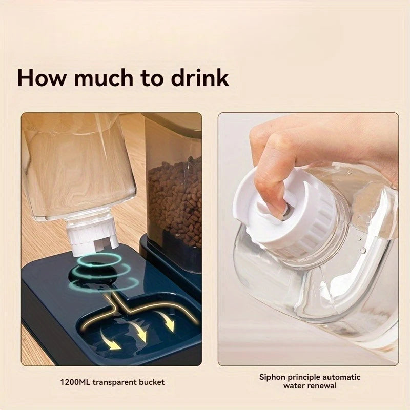 Gravity Pet Feeder & Water Drinker — Water bottle and refill mechanism