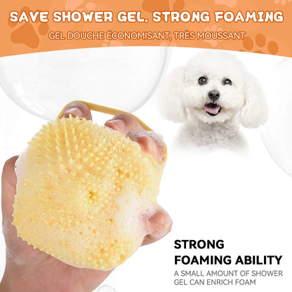 Silicone Dog Bath Brush with Shampoo Dispenser – Soft Massage Scrubber for Dogs & Cats