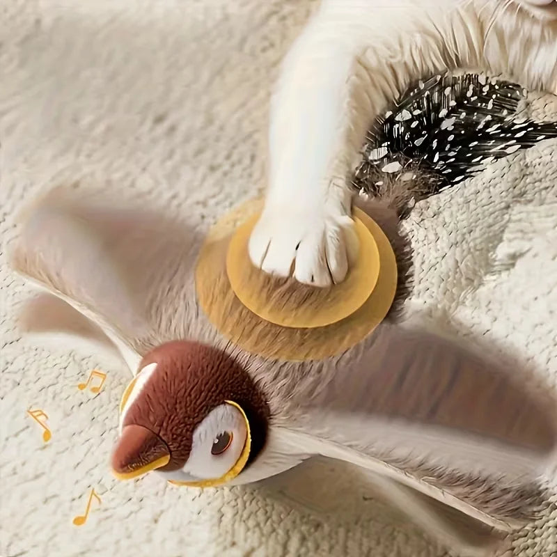 Interactive Pet Bird Toy Flapping Wings (with Catnip) USB-Rechargeable Touch-Activated Squeaky Plush Toy Flying Bird For Indoor