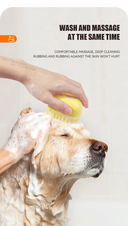Silicone Dog Bath Brush with Shampoo Dispenser – Soft Massage Scrubber for Dogs & Cats