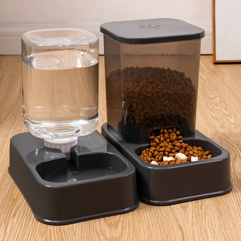 Gravity Pet Feeder & Water Drinker — Gray feeder and drinker set