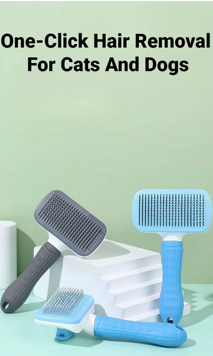 Stainless Steel Pet Grooming Comb – One-Click Hair Removal Brush for Long-Hair Dogs & Cats