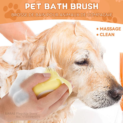Silicone Dog Bath Brush with Shampoo Dispenser – Soft Massage Scrubber for Dogs & Cats