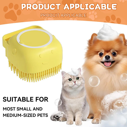 Silicone Dog Bath Brush with Shampoo Dispenser – Soft Massage Scrubber for Dogs & Cats
