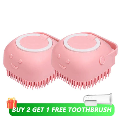 Silicone Dog Bath Brush with Shampoo Dispenser – Soft Massage Scrubber for Dogs & Cats