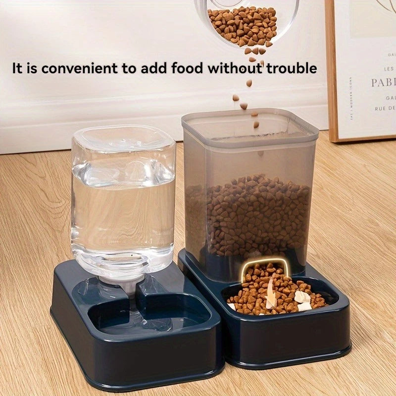 Gravity Pet Feeder & Water Drinker — Dry food being poured into the feeder