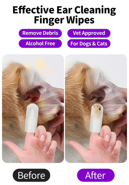 Pet Ear Cleaning Finger Wipes for Cats & Dogs